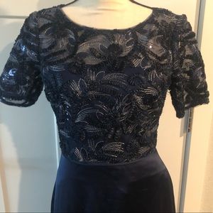 Long dark blue evening dress